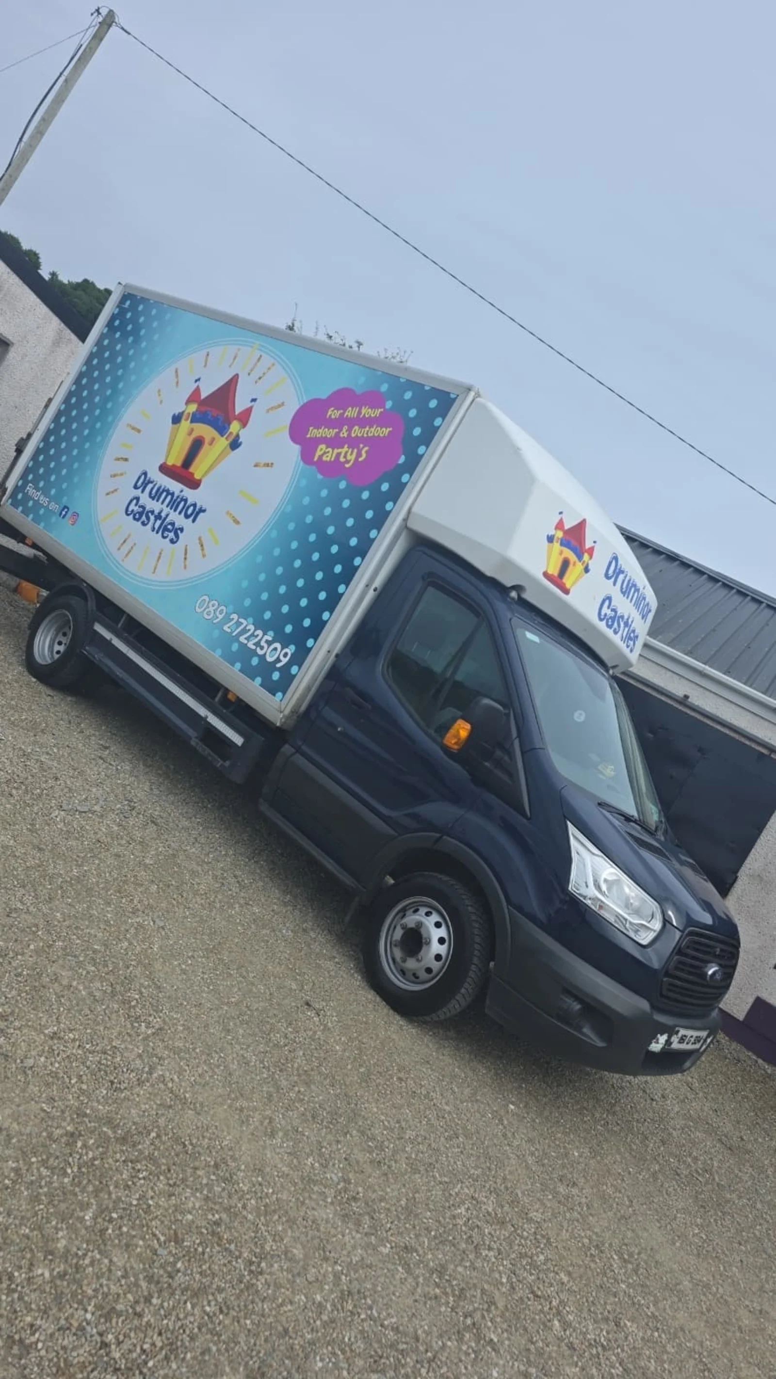The Druminor Castles delivery van, branded for indoor and outdoor parties